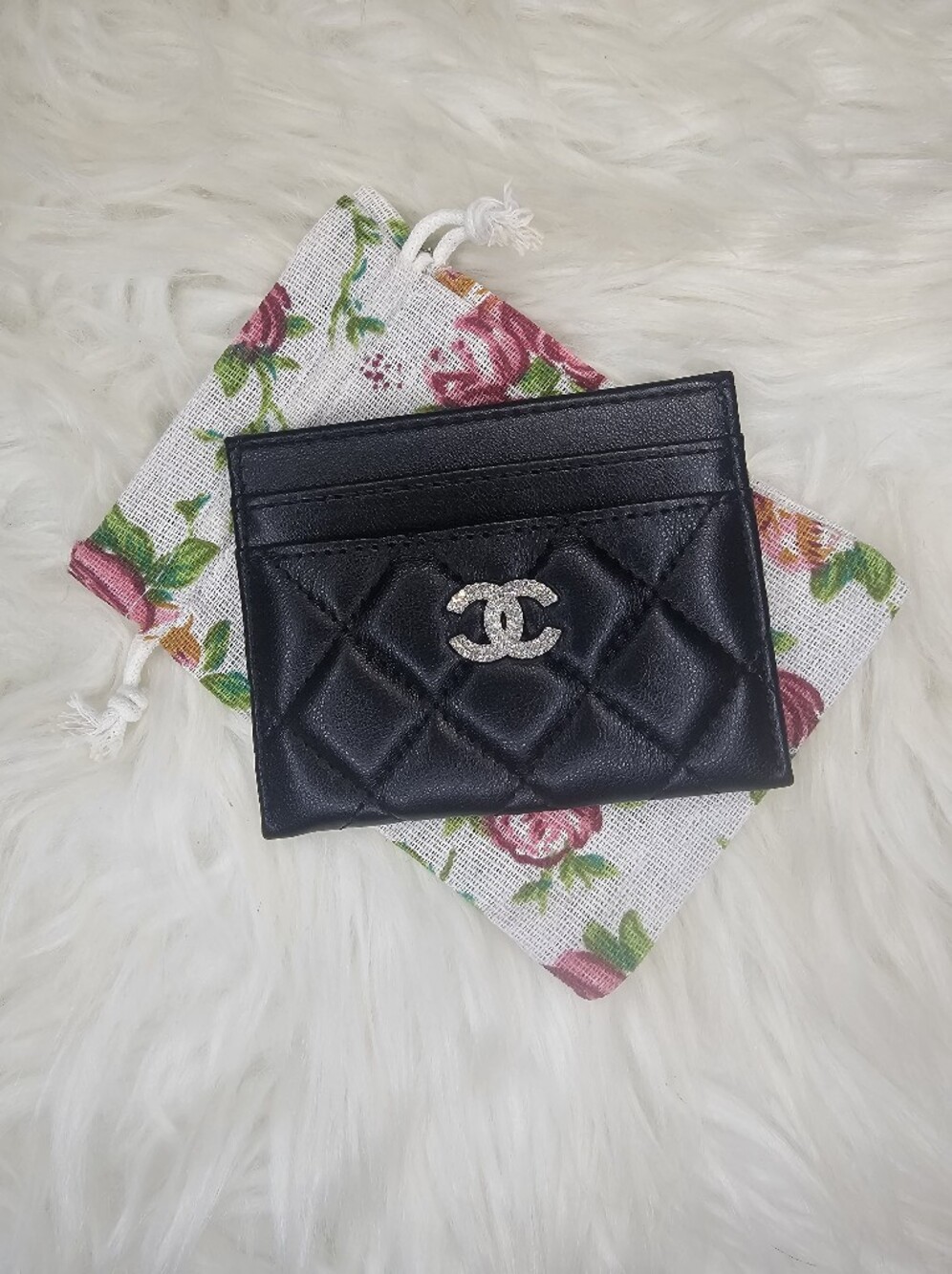 Black Quilted Leather Card Holder - Women Accessories